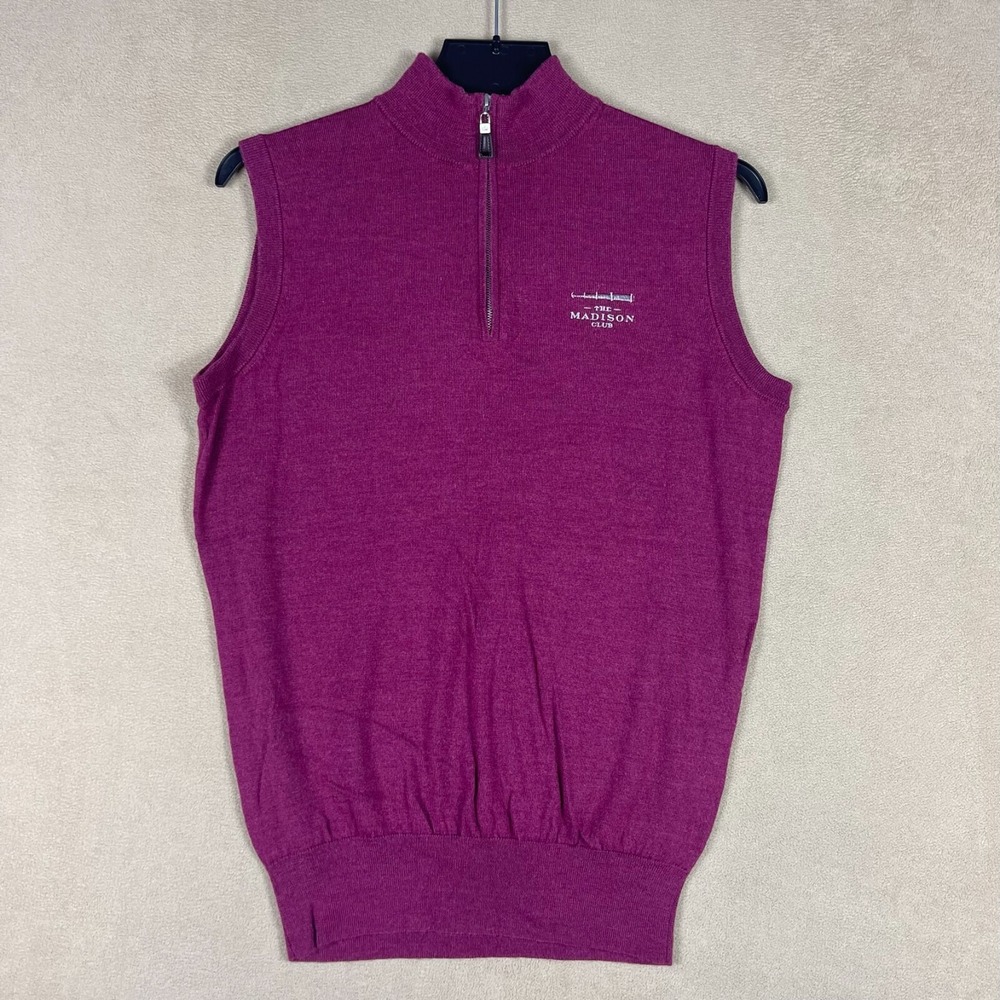 Peter Millar Sweater Mens M Burgundy Sleeveless Knit Golf 1/4 Zip Wool Bland